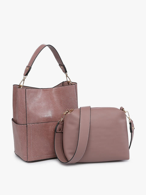 JEN & CO Abby Lizard 2-in-1 Bucket Bag w/ Guitar Strap
