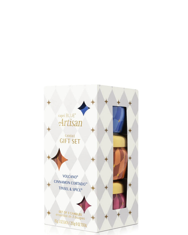 CAPRI BLUE Artisan Collection Winter Bazaar Mini Tin Candle Trio Gift Set - 3 OZ