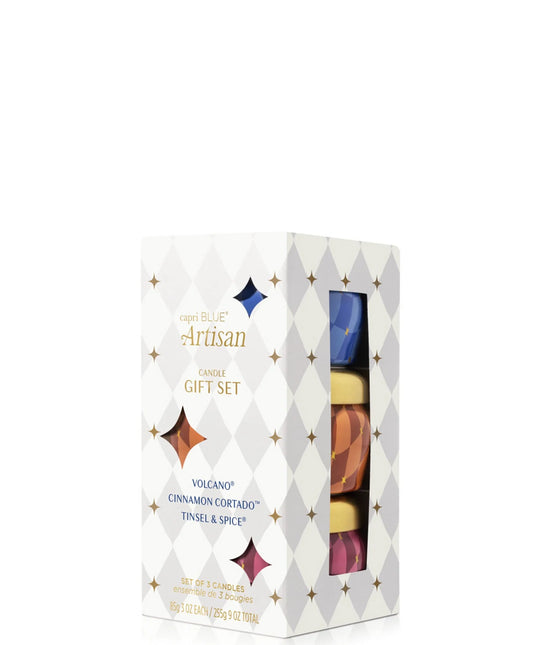 CAPRI BLUE Artisan Collection Winter Bazaar Mini Tin Candle Trio Gift Set - 3 OZ