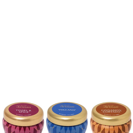CAPRI BLUE Artisan Collection Winter Bazaar Mini Tin Candle Trio Gift Set - 3 OZ