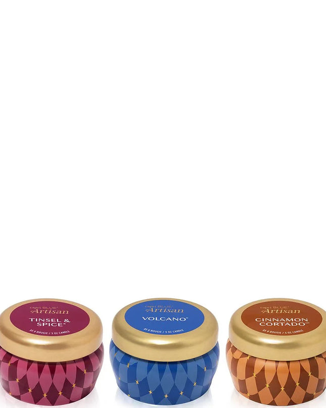 CAPRI BLUE Artisan Collection Winter Bazaar Mini Tin Candle Trio Gift Set - 3 OZ