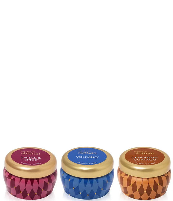 CAPRI BLUE Artisan Collection Winter Bazaar Mini Tin Candle Trio Gift Set - 3 OZ