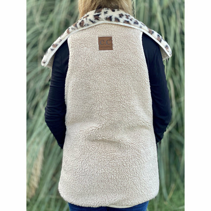 C.C.Beanie Reversible Leopard Print Sherpa/Faux Fur Vest