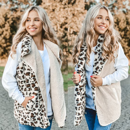 C.C.Beanie Reversible Leopard Print Sherpa/Faux Fur Vest