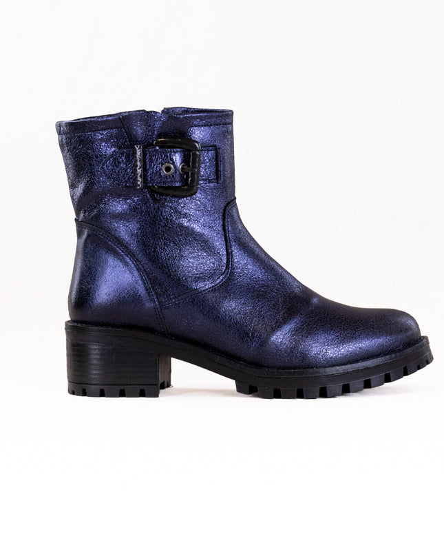 Eric Leah (Women's) - Blue Metallic Leather with Fur