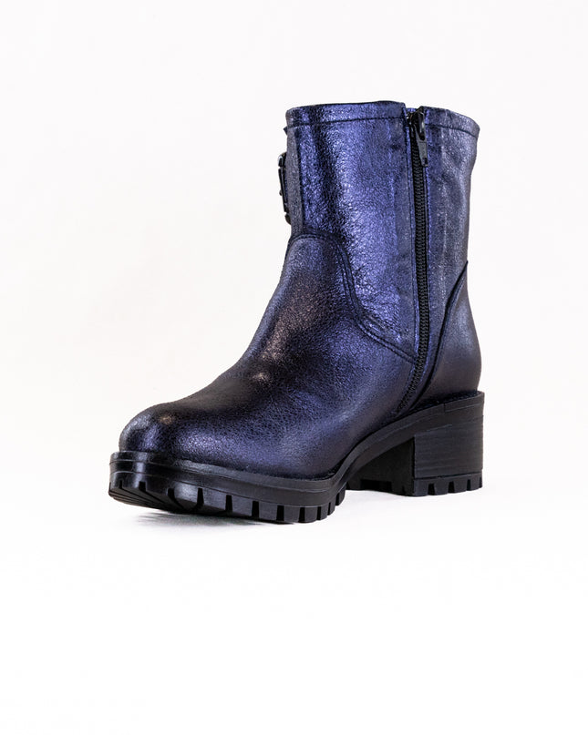 Eric Leah (Women's) - Blue Metallic Leather with Fur