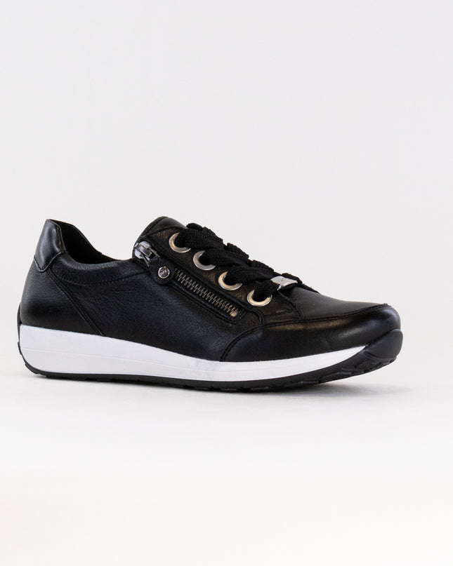 Ara Ollie Side Zip Lace Sneaker (Women's) - Black Leather
