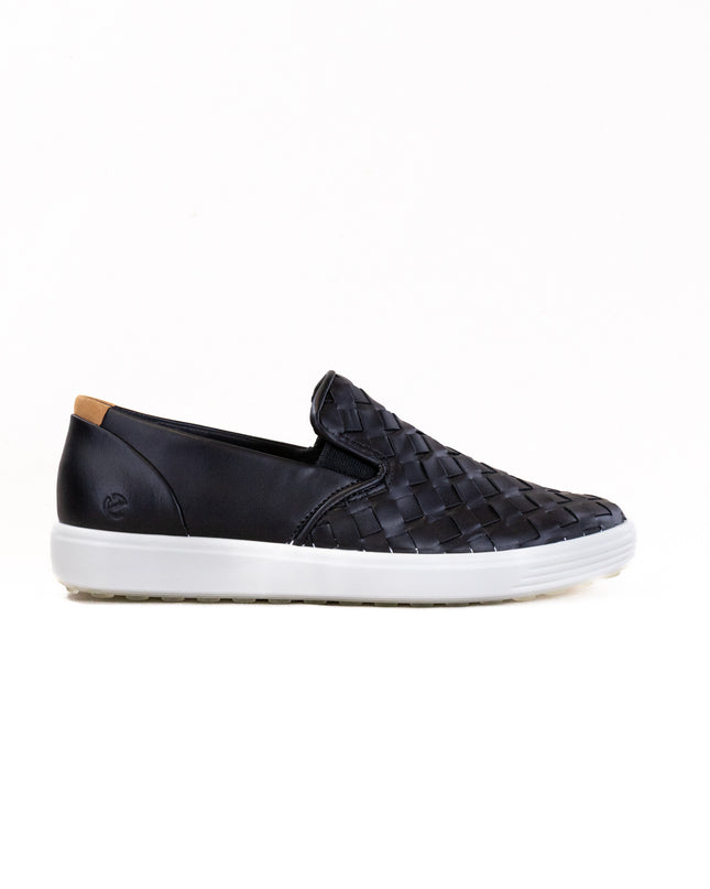 Ecco Soft 7 Woven Leather Slip-On (Women's) - Black