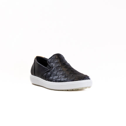 Ecco Soft 7 Woven Leather Slip-On (Women's) - Black