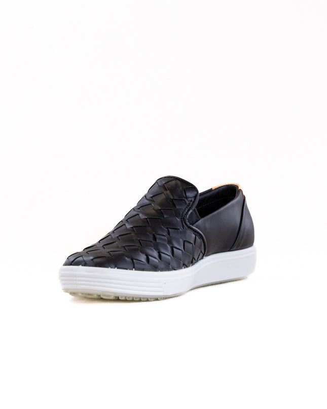 Ecco Soft 7 Woven Leather Slip-On (Women's) - Black