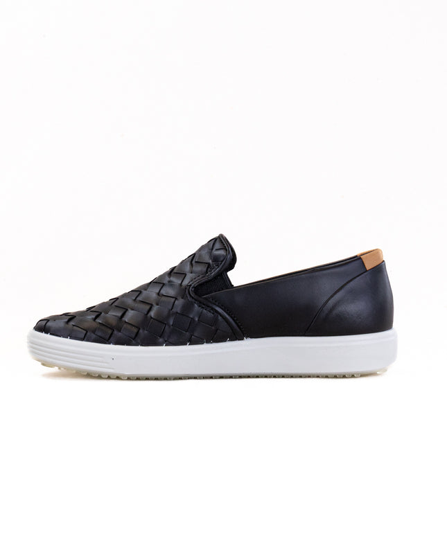 Ecco Soft 7 Woven Leather Slip-On (Women's) - Black
