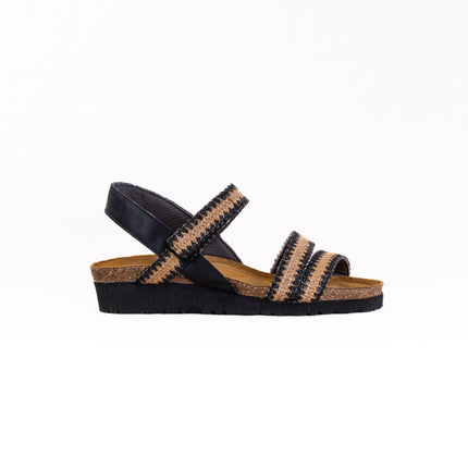 Naot Kayla (Women's) - Jet Black Leather/Raffia