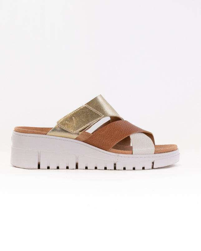 Vionic Uptown Sunset Wedge Sandal (Women's) - Metallic Tan/Gold Leather