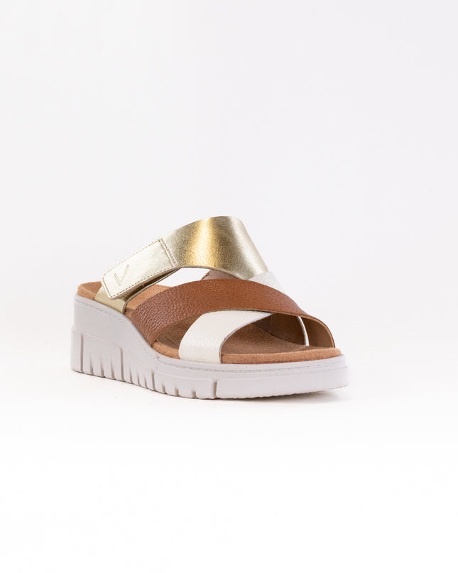 Vionic Uptown Sunset Wedge Sandal (Women's) - Metallic Tan/Gold Leather