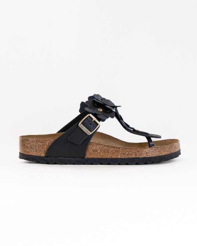 Birkenstock Gizeh Flower (Women's) - Black Leather