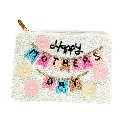 Ladies Happy Mothers Day Beaded Coin Purse