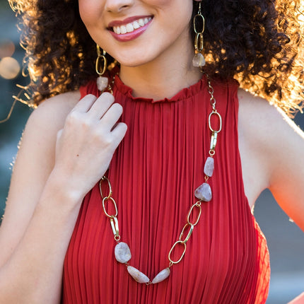 ANJU Gold-Plated Long Necklace with Golden Rutile Stones