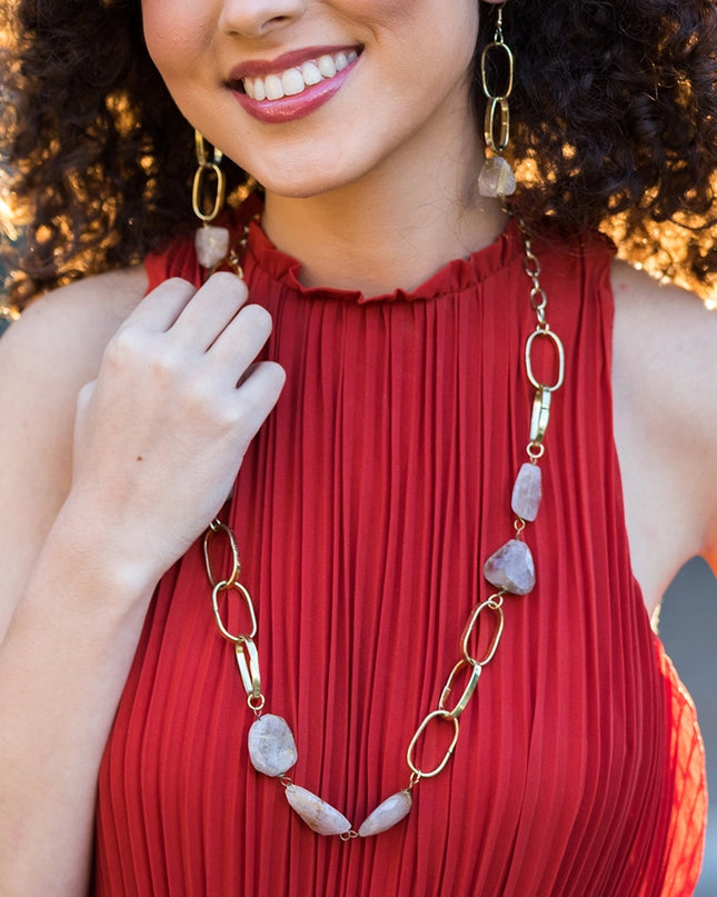 ANJU Gold-Plated Long Necklace with Golden Rutile Stones