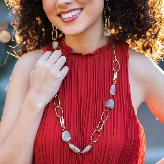 ANJU Gold-Plated Long Necklace with Golden Rutile Stones
