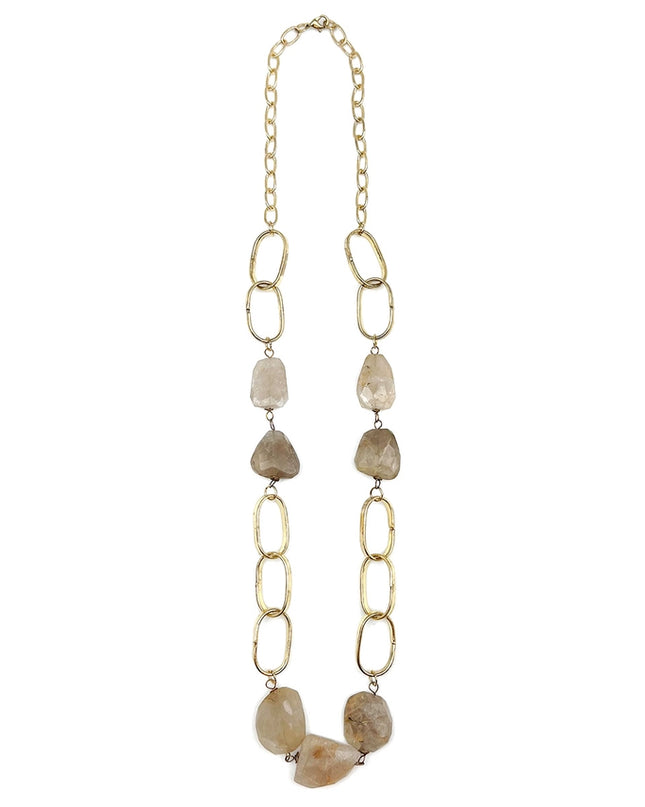 ANJU Gold-Plated Long Necklace with Golden Rutile Stones