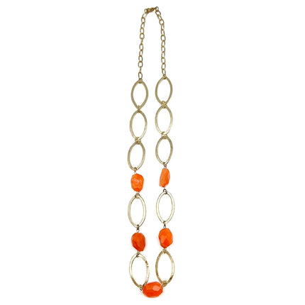 ANJU Gold-Plated Long Necklace with Carnelian Stones