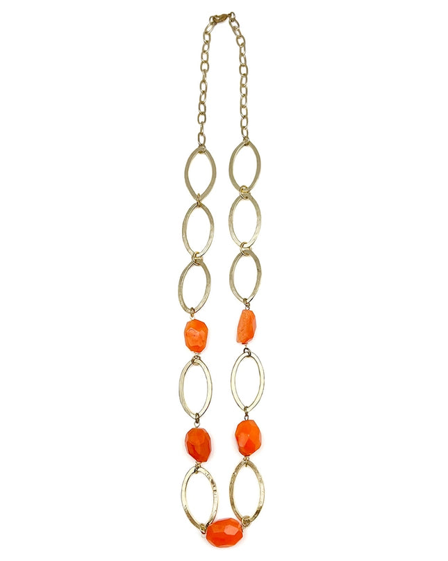 ANJU Gold-Plated Long Necklace with Carnelian Stones