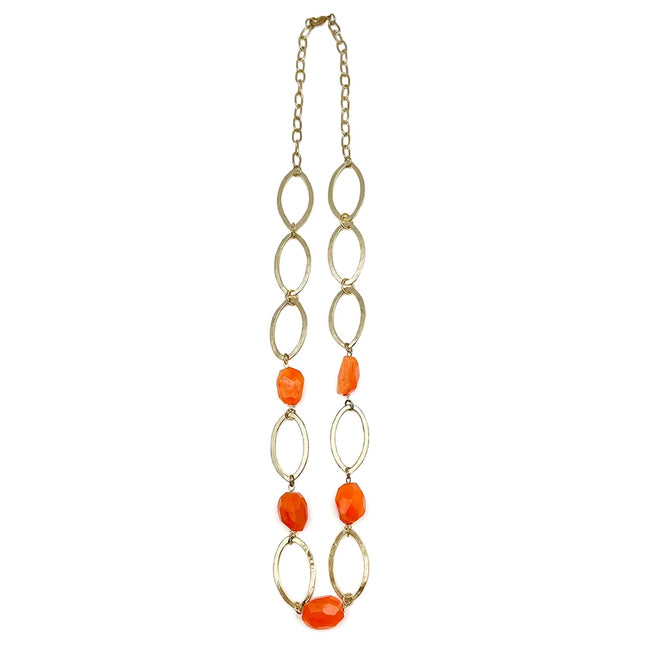 ANJU Gold-Plated Long Necklace with Carnelian Stones