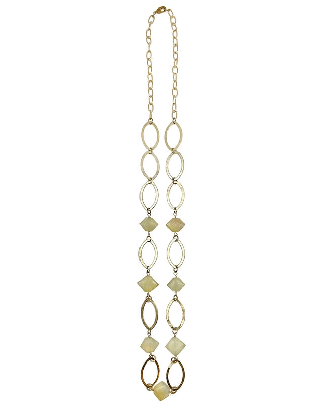 ANJU Gold-Plated Long Necklace with Prehnite Stones