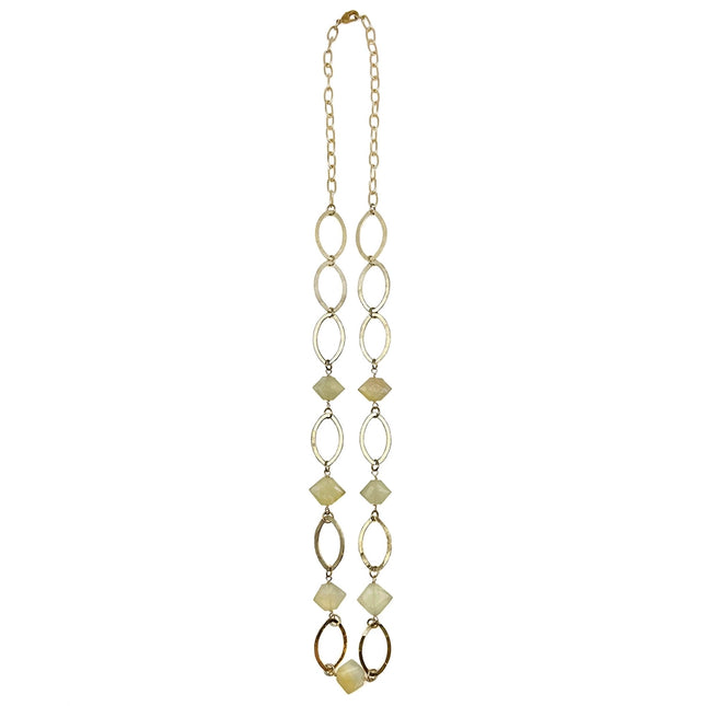 ANJU Gold-Plated Long Necklace with Prehnite Stones