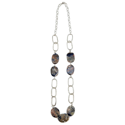 ANJU Silver-Plated Long Necklace with Sodalite Stones