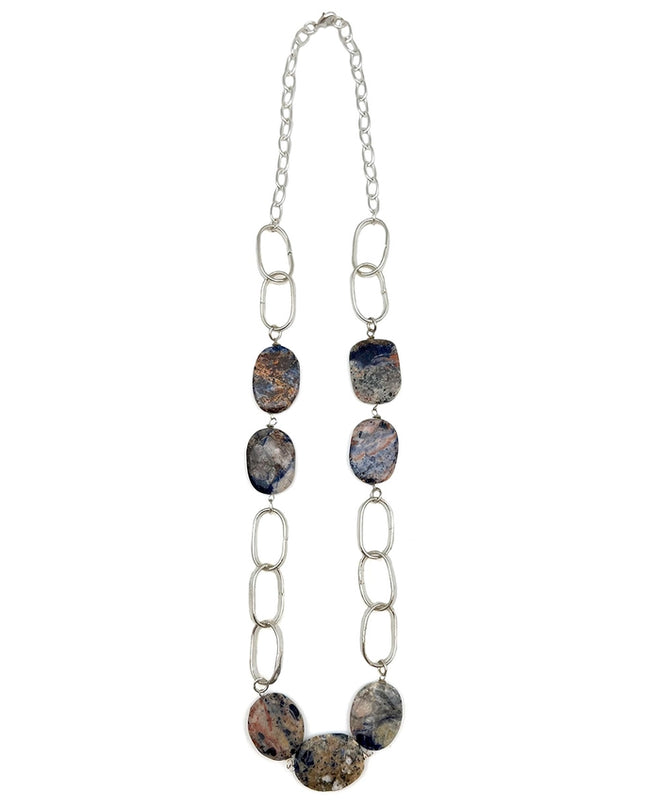 ANJU Silver-Plated Long Necklace with Sodalite Stones