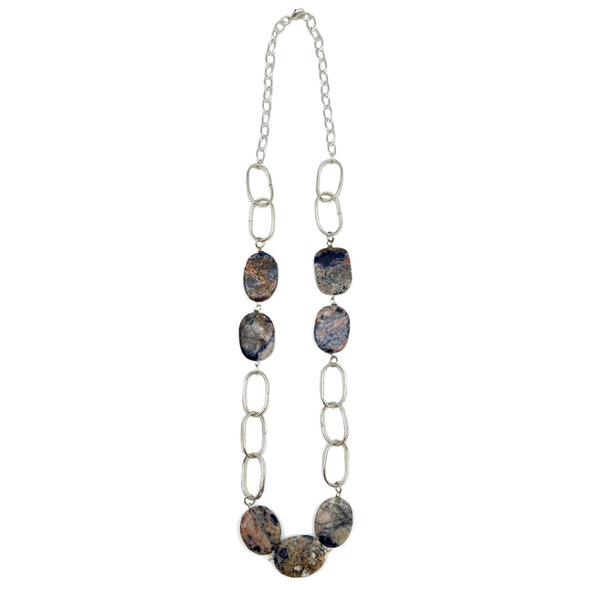 ANJU Silver-Plated Long Necklace with Sodalite Stones