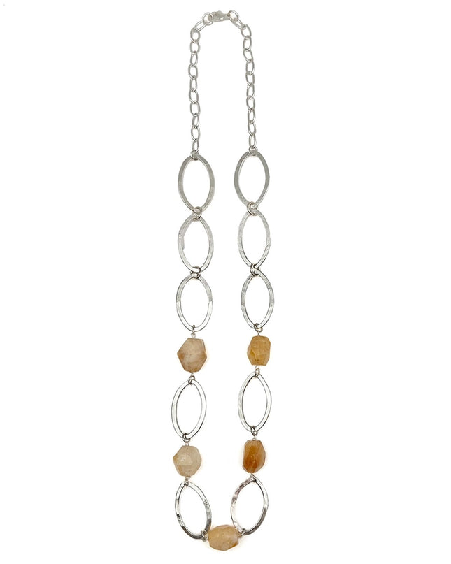 ANJU Silver-Plated Long Necklace with Yellow Aventurine Stones