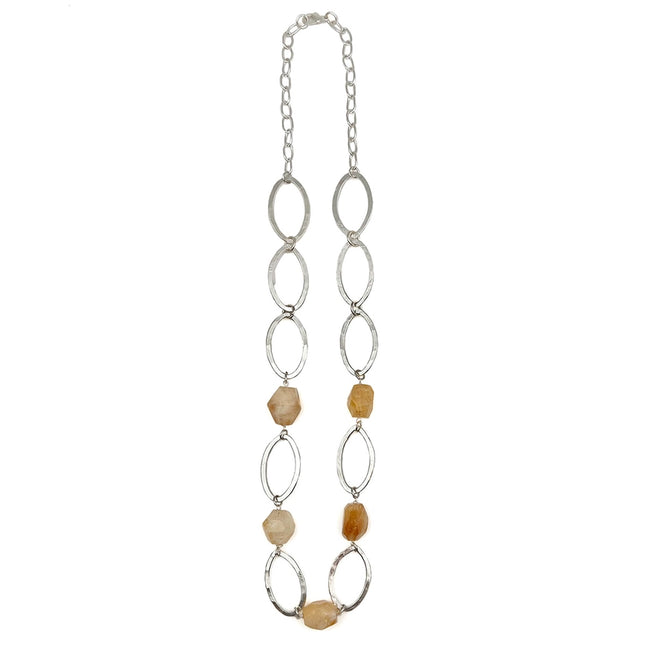 ANJU Silver-Plated Long Necklace with Yellow Aventurine Stones