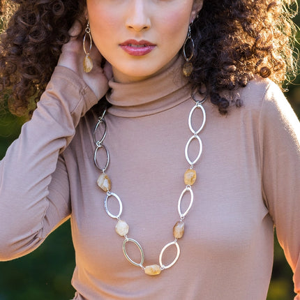 ANJU Silver-Plated Long Necklace with Yellow Aventurine Stones
