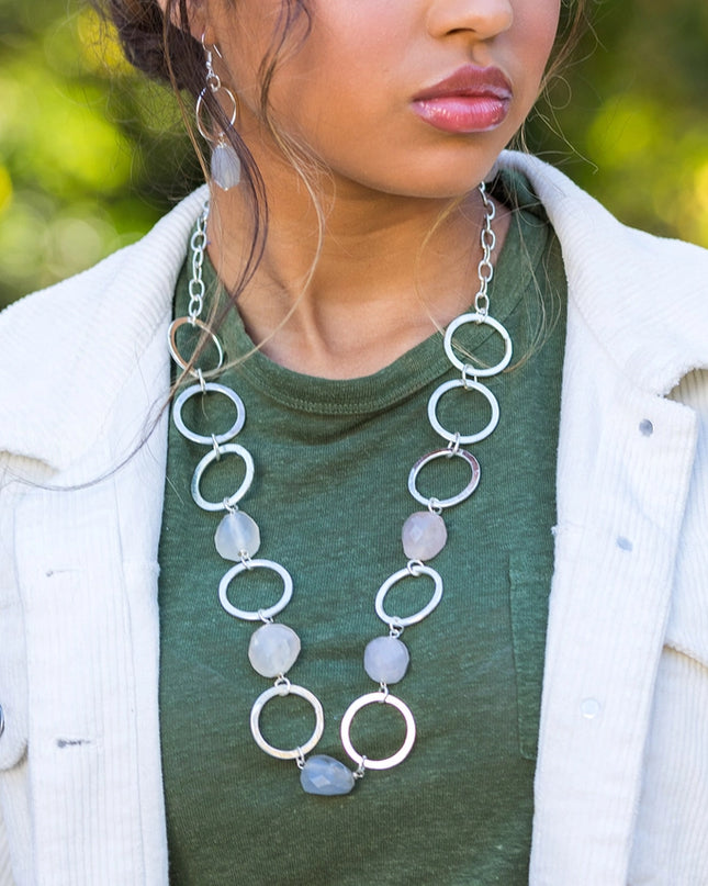 ANJU Silver-Plated Long Necklace with Chalcedony Stones