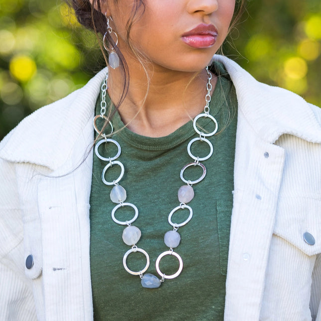 ANJU Silver-Plated Long Necklace with Chalcedony Stones