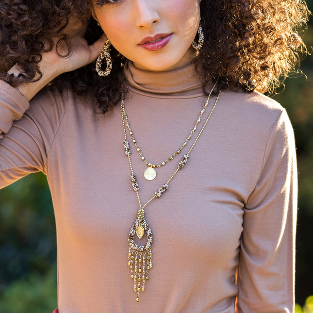 ANJU Sachi Coffee & Cream Collection Necklace - Beaded Teardrop