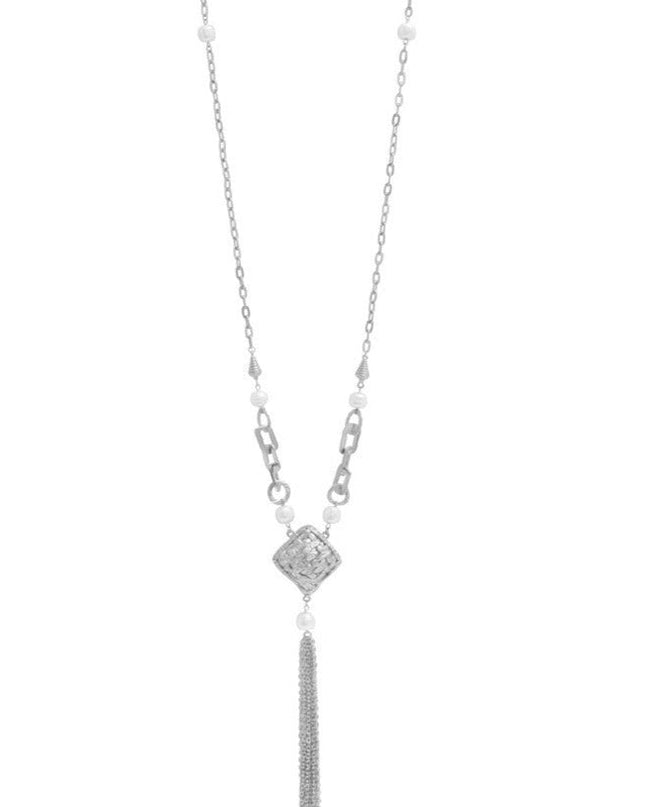Long silver y-necklace
