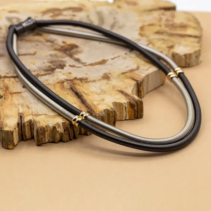 Sea Lily Silver/Black Two Tone Double Wire Necklace