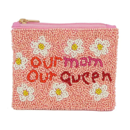Ladies Fully Beaded Our Mom Theme Fashion Coin Purse