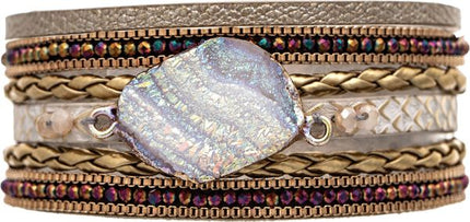 Gold Natural Opal Gem Braided Line Magnetic Bracelet
