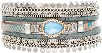 Silver Grey Blue Sparkle Gem Magnetic Bracelet
