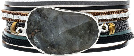 Gold Black Crystal Mix Big Grey Stone Magnetic Bracelet