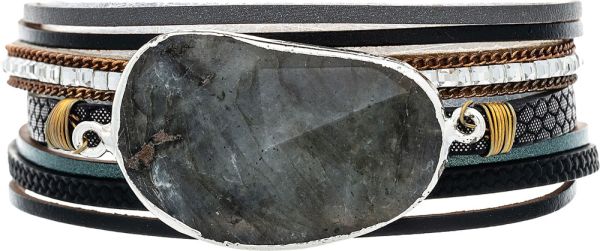 Gold Black Crystal Mix Big Grey Stone Magnetic Bracelet