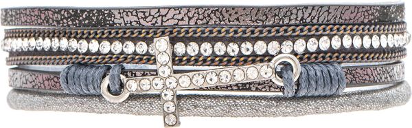 Silver Bling Cross Grey Strip Magnetic Bracelet