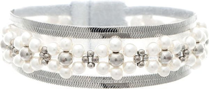 Silver Herringbone Chain Flower Magnetic Bracelet