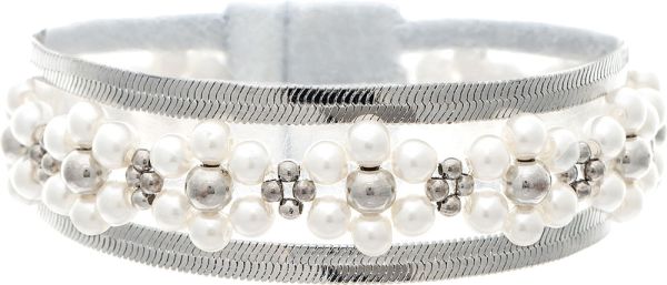 Silver Herringbone Chain Flower Magnetic Bracelet