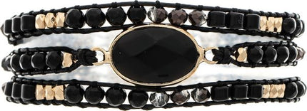 Gold Black Cord Strung Beads Magnetic Bracelet