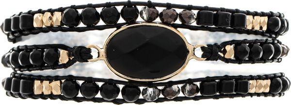 Gold Black Cord Strung Beads Magnetic Bracelet